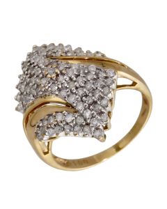Pre-Owned 9ct Yellow Gold 1.00ct Diamond Cluster Twist Ring