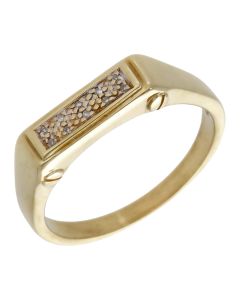 Pre-Owned 9ct Yellow Gold Diamond Set Rectangle Signet Ring