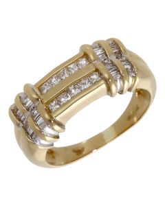 Pre-Owned 18ct Yellow Gold Mixed Cut Diamond 2 Row Dress Ring