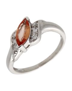 Pre-Owned 18ct White Gold Orange Sapphire & Diamond Wave Ring
