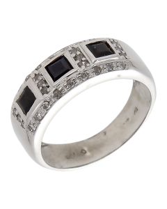 Pre-Owned 9ct Gold Sapphire & Diamond Trilogy Band Dress Ring