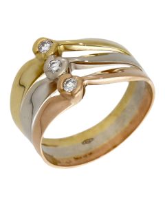 Pre-Owned 18ct Yellow Rose & White Gold 3 Row Diamond Band Ring