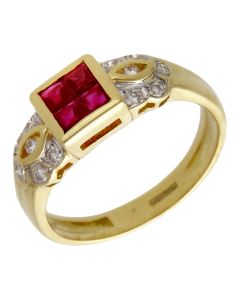 Pre-Owned 18ct Yellow Gold Ruby & Diamond Dress Ring