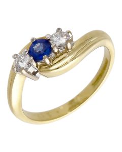 Pre-Owned 18ct Yellow Gold Sapphire & Diamond Trilogy Twist Ring