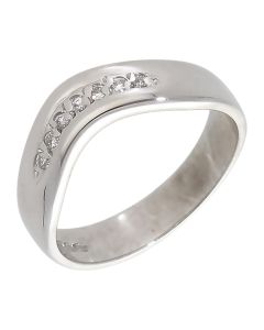 Pre-Owned 9ct White Gold Diamond Set Wave Wishbone Band Ring