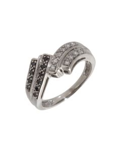 Pre-Owned 9ct White Gold Black & White Diamond Crossover Ring