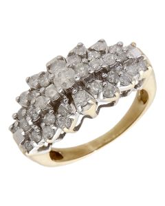 Pre-Owned 9ct Yellow Gold 0.90ct Diamond 3 Row Cluster Ring
