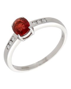 Pre-Owned 18ct White Gold Red Topaz & Diamond Dress Ring