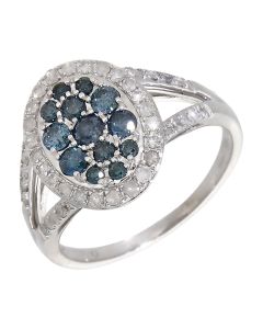 Pre-Owned 9ct White Gold Blue & White Diamond Cluster Ring