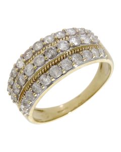 Pre-Owned 9ct Yellow Gold Diamond 3 Row Dress Ring