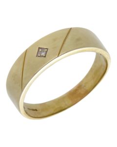Pre-Owned 9ct Yellow Gold Diamond Set Signet Style Band Ring