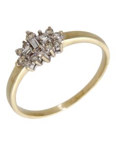 Pre-Owned 9ct Yellow Gold 0.25ct Mixed Cut Diamond Cluster Ring