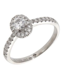 Pre-Owned 18ct White Gold 0.53ct Oval Diamond Halo Cluster Ring