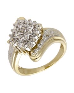 Pre-Owned 9ct Gold 0.20ct Diamond Cluster Twist Ring