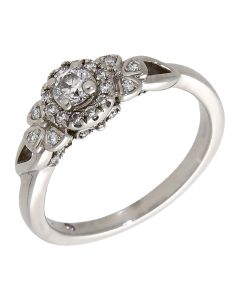 Pre-Owned Palladium 0.33ct Diamond Halo Cluster Ring