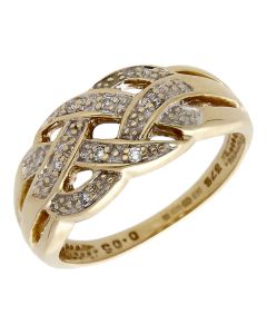 Pre-Owned 9ct Yellow Gold 0.05ct Diamond Set Weave Dress Ring
