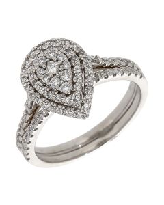 Pre-Owned 18ct Gold 0.50ct Diamond Pear Cluster Bridal Ring Set