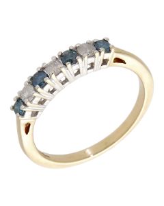 Pre-Owned 9ct Gold Blue & White Diamond Half Eternity Ring