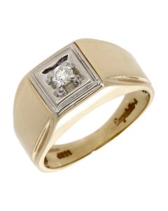 Pre-Owned 9ct Yellow & White Gold Diamond Set Signet Ring