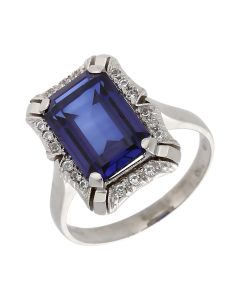 Pre-Owned 18ct Synthetic Sapphire & White Quartz Cluster Ring