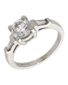 Pre-Owned Platinum Diamond Solitare & Baguette Cut Shoulder Ring