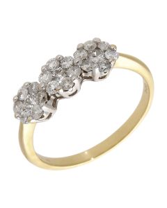 Pre-Owned 18ct Yellow Gold 1.00ct Diamond Triple Cluster Ring
