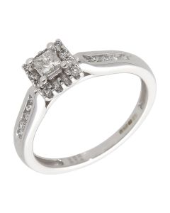Pre-Owned 9ct White Gold 0.33ct Princess Cut Diamond Halo Ring