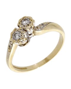 Pre-Owned 9ct Yellow Gold Diamond 2 Stone Twist Ring