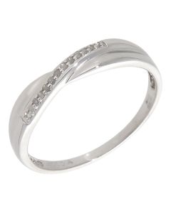 Pre-Owned 9ct White Gold Diamond Set Crossover Wave Ring