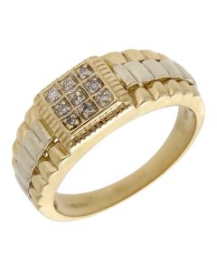 Pre-Owned 9ct Yellow & White Gold Diamond Set Signet Ring