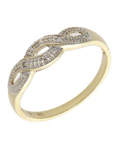 Pre-Owned 9ct Gold Diamond Set Crossover Wave Dress Ring