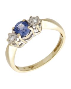 Pre-Owned 9ct Yellow Gold Sapphire & Diamond Trilogy Ring