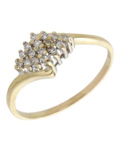 Pre-Owned 9ct Yellow Gold Diamond Cluster Twist Ring