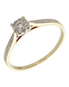 Pre-Owned 9ct Yellow Gold 0.15ct Diamond Cluster Ring