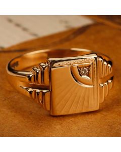 Pre-Owned Vintage 1976 9ct Gold Diamond Set Sunburst Signet Ring
