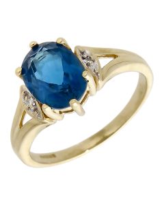 Pre-Owned 9ct Yellow Gold Blue Topaz & Diamond Dress Ring