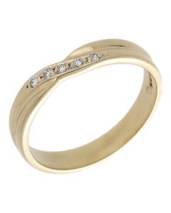 Pre-Owned 9ct Gold Diamond Set Crossover Wave Band Ring