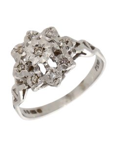 Pre-Owned Vintage 1980 9ct White Gold Diamond Cluster Ring