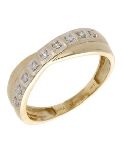 Pre-Owned 9ct Gold 0.12ct Diamond Crossover Wave Ring