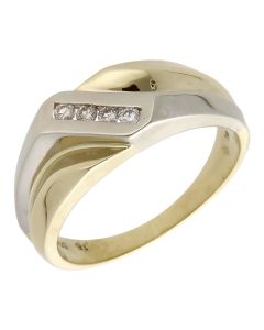 Pre-Owned 9ct Yellow & White Gold 0.16ct Diamond Signet Ring