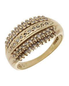 Pre-Owned 9ct Yellow Gold 0.25ct Diamond Multi Row Dress Ring