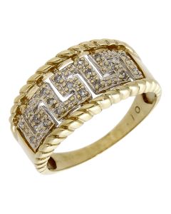 Pre-Owned 9ct Yellow Gold Diamond Set Greek Key Dress Ring