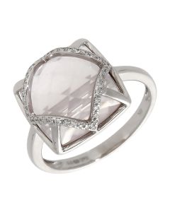Pre-Owned 9ct White Gold Rose Quartz & Diamond Dress Ring