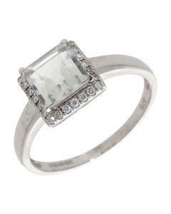 Pre-Owned 9ct White Gold Aquamarine & Diamond Halo Cluster Ring