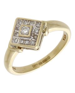 Pre-Owned 9ct Yellow Gold 0.15ct Diamond Square Cluster Ring