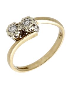 Pre-Owned 9ct Yellow Gold 0.10ct Diamond 2 Stone Twist Ring