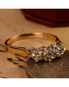 Pre-Owned Vintage 1979 9ct Yellow Gold Diamond Trilogy Ring