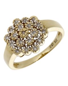 Pre-Owned 9ct Gold 0.10ct Illusion Set Diamond Cluster Ring