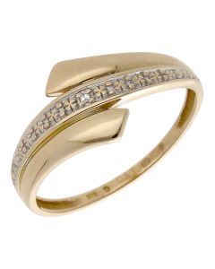 Pre-Owned 9ct Yellow Gold Diamond Set Cross Over Dress Ring