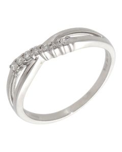 Pre-Owned 9ct White Gold Diamond Set Crossover Wave Ring